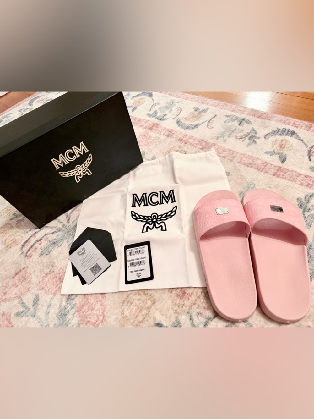 Women’s MCM Visetos Slides in Blossom Pink Sz 10